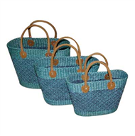 Vietnam Water hyacinth bag with leatherete handles Set 3
